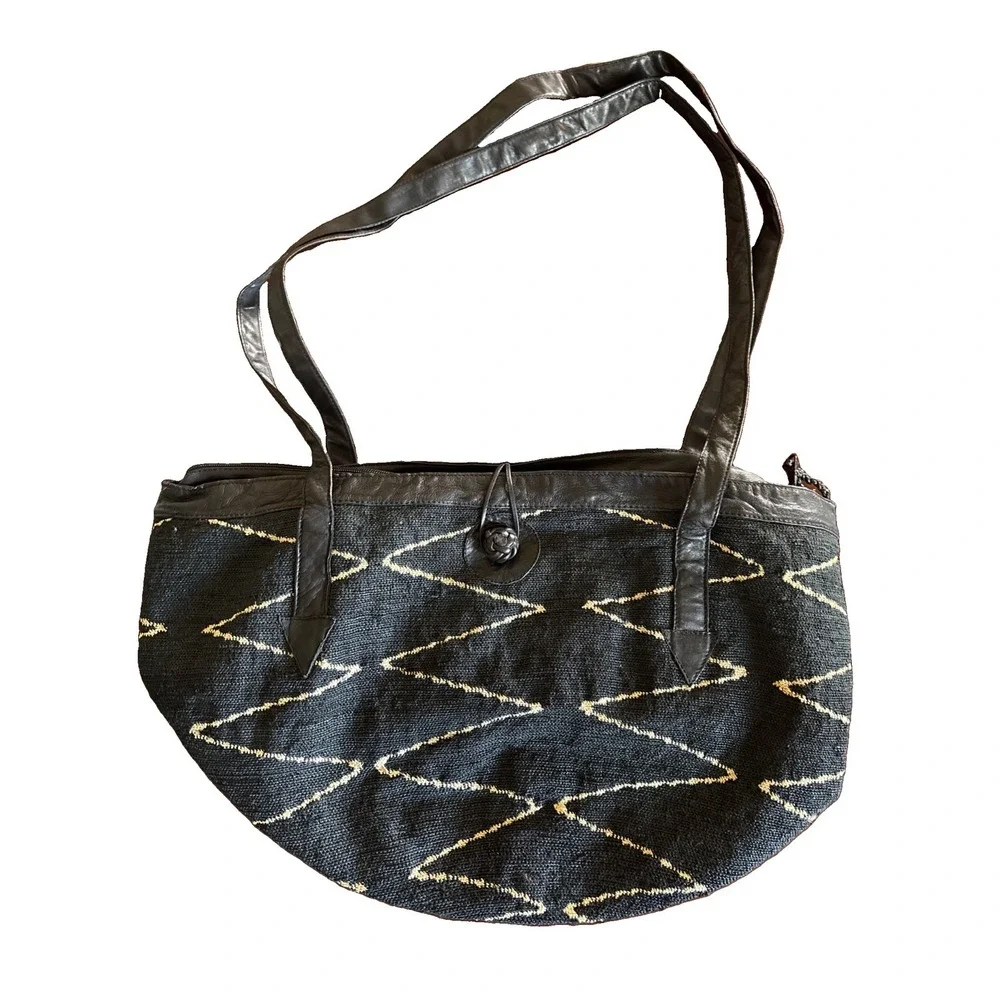 Boho Woven Zig Zag Zippered Tote Bag Large Purse